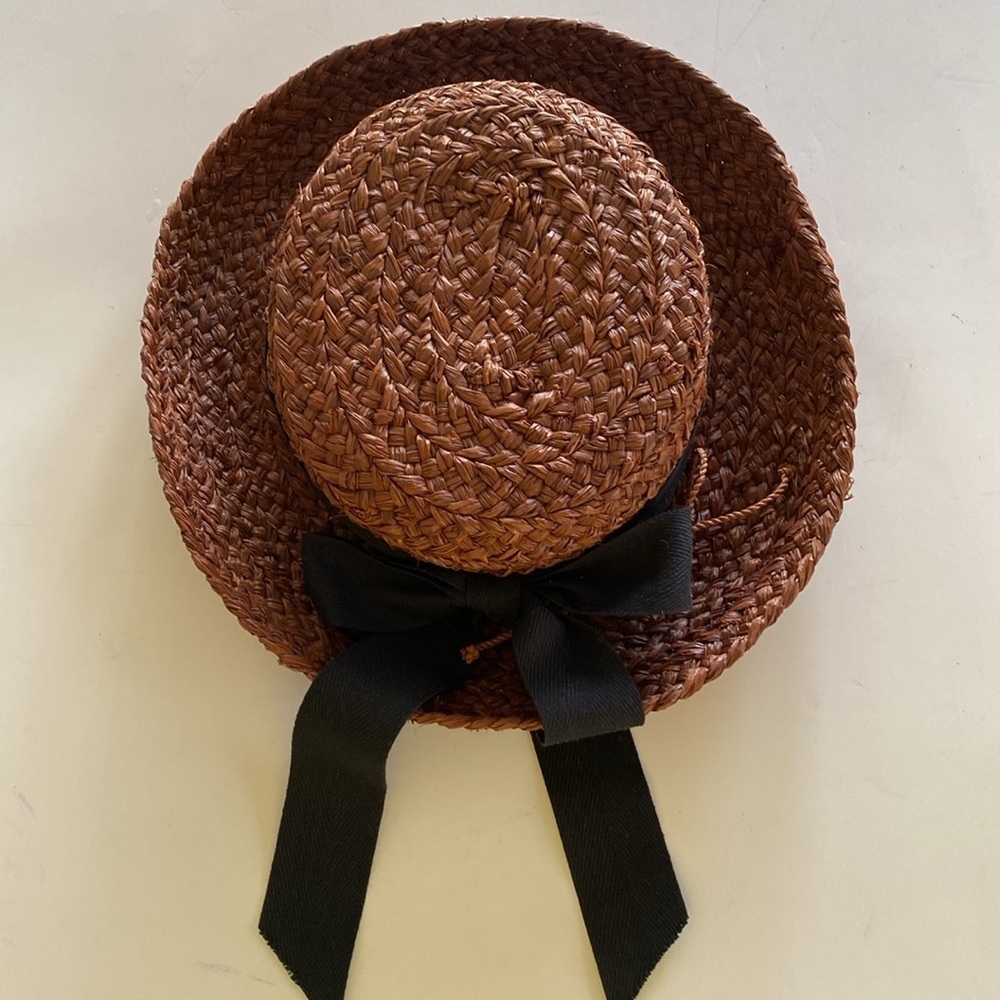 Helen Kaminski Brown Straw Boater Hat with Black Band - Picture 5 of 9